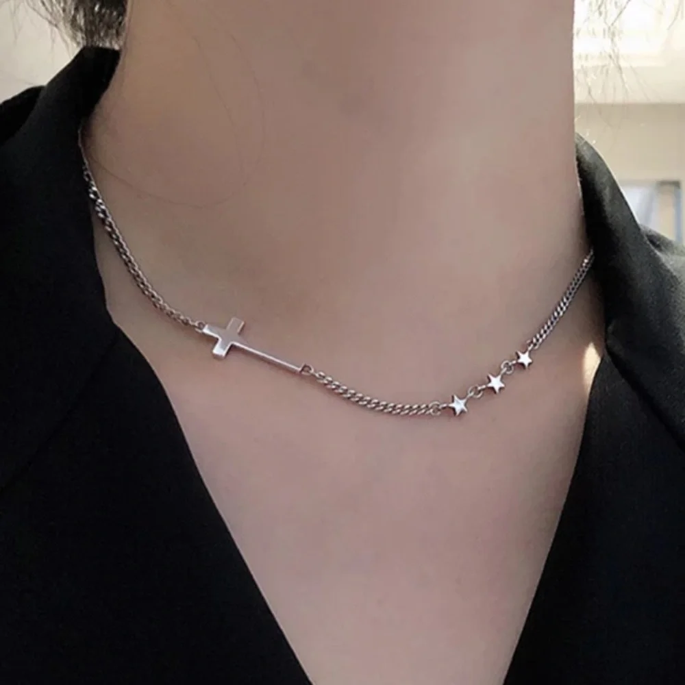 NEW 925 STERLING SILVER STAR CROSS NECKLACE, NICE NECKLACE, CUTE NECKLACE - Picture 3 of 5